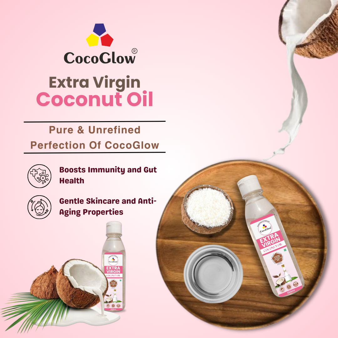 CocoGlow extra virgin coconut oil for cooking, hair, and skincare – cold pressed and unrefined